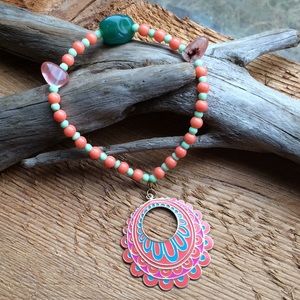 Handmade bracelet with stones and big pendant